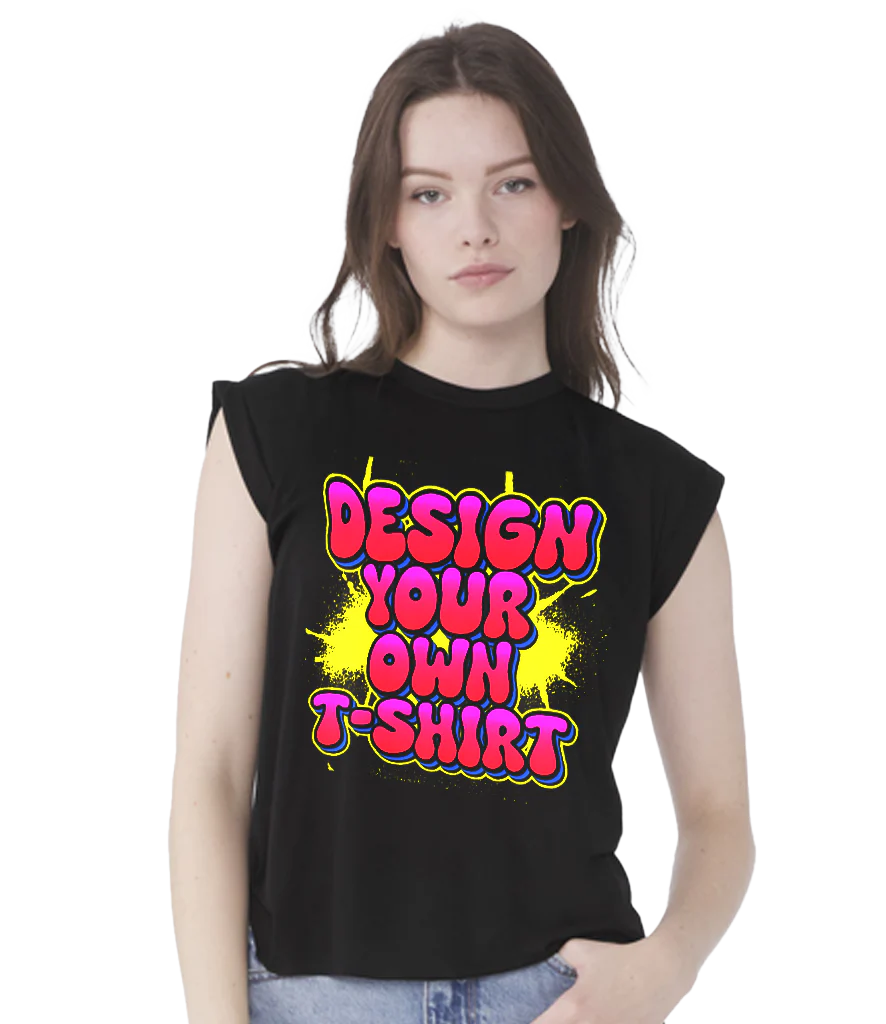 Ladies Flowy Rolled Cuff Muscle T-Shirt - Image 2